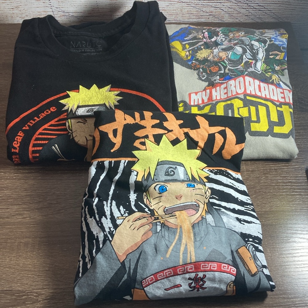 Bundle of 3 2XL T Shirt Ichiraku Ramen Shop Naruto Shippuden My Hero Academia